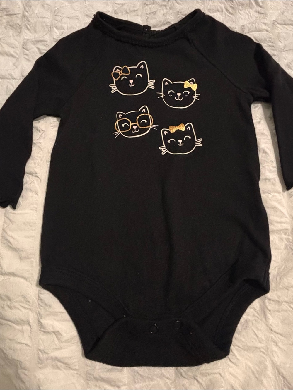 Garanimals Black One-Piece Bodysuit with Gold Cat Faces